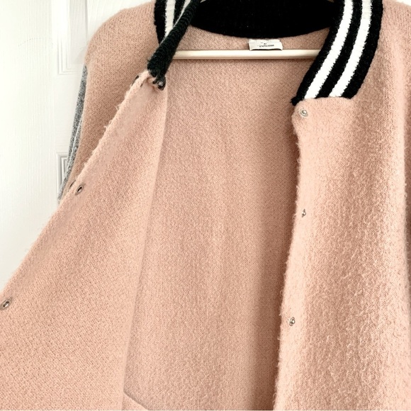 Dusty Rose Pink Varsity Long Knit Cardigan Sweater Coat - Picture 5 of 10